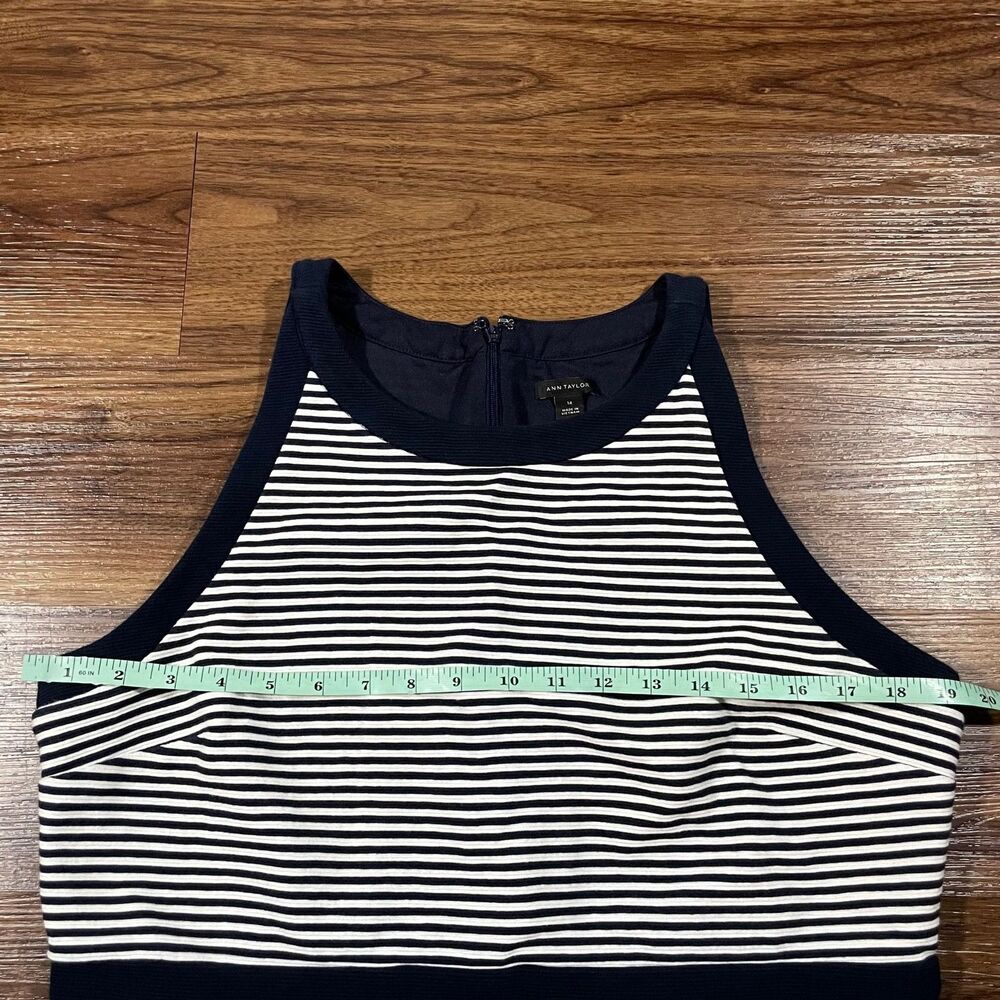 Ann Taylor Ottoman Striped Black White Round Neck Dress Lined Cotton Women's 14 - Picture 4 of 7